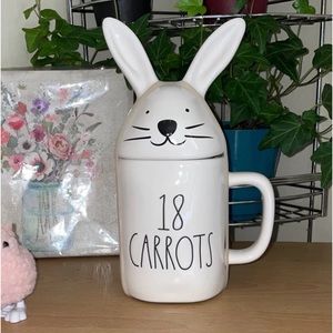 Rae Dunn 18 CARROTS Bunny Mug with figural topper.